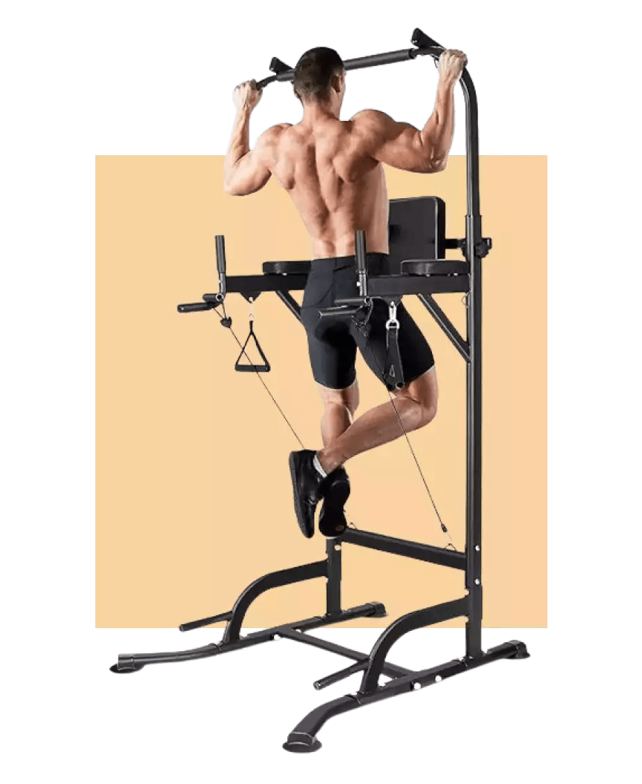 Station de musculation pour faire des tractions et des dips.